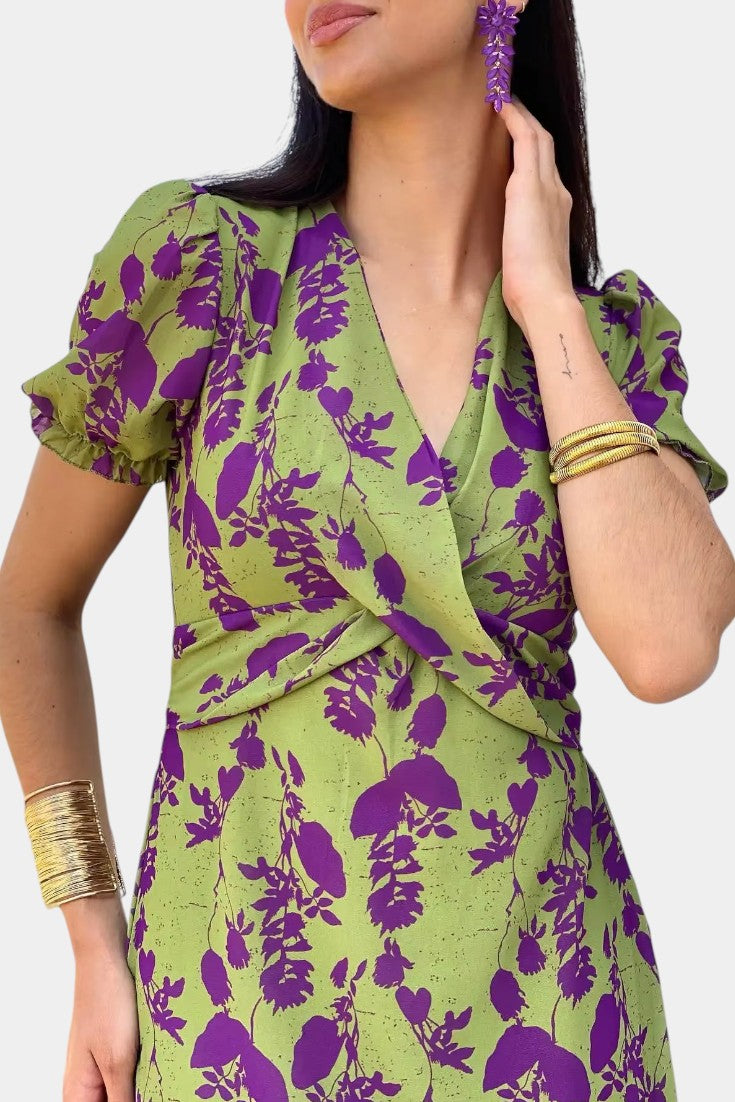 Elara Robe Maxi avec Nœud Frontal et Imprimé Floral Délicat
