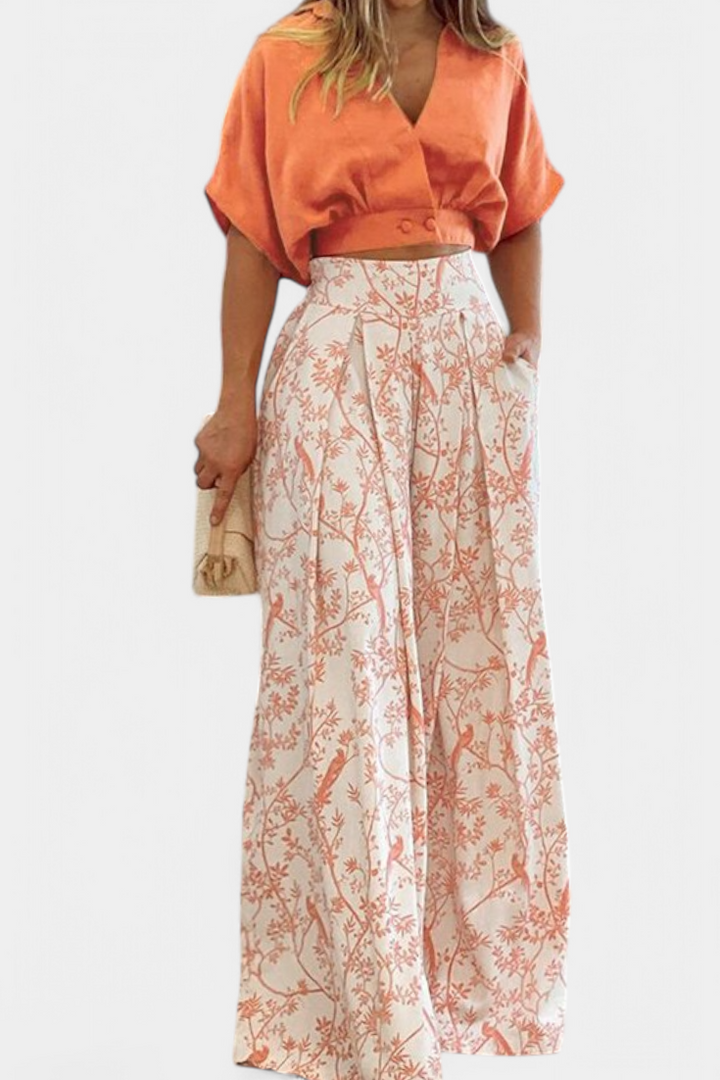 Olivia Ensemble Boho à Col en V et Pantalon Large