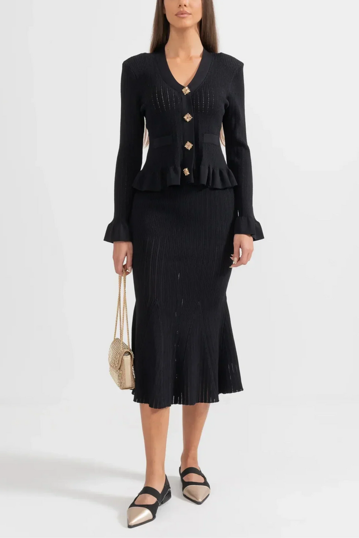 Prudence Ensemble de Robe Midi en Maille Raffinée et Top à Boutons