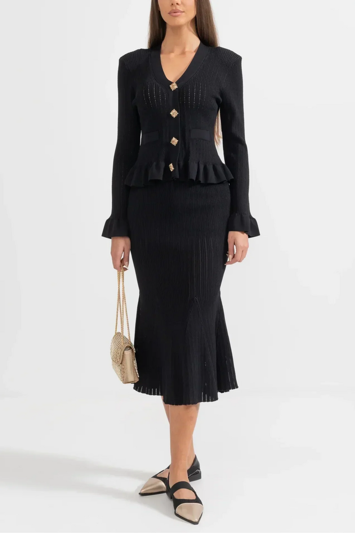 Prudence Ensemble de Robe Midi en Maille Raffinée et Top à Boutons