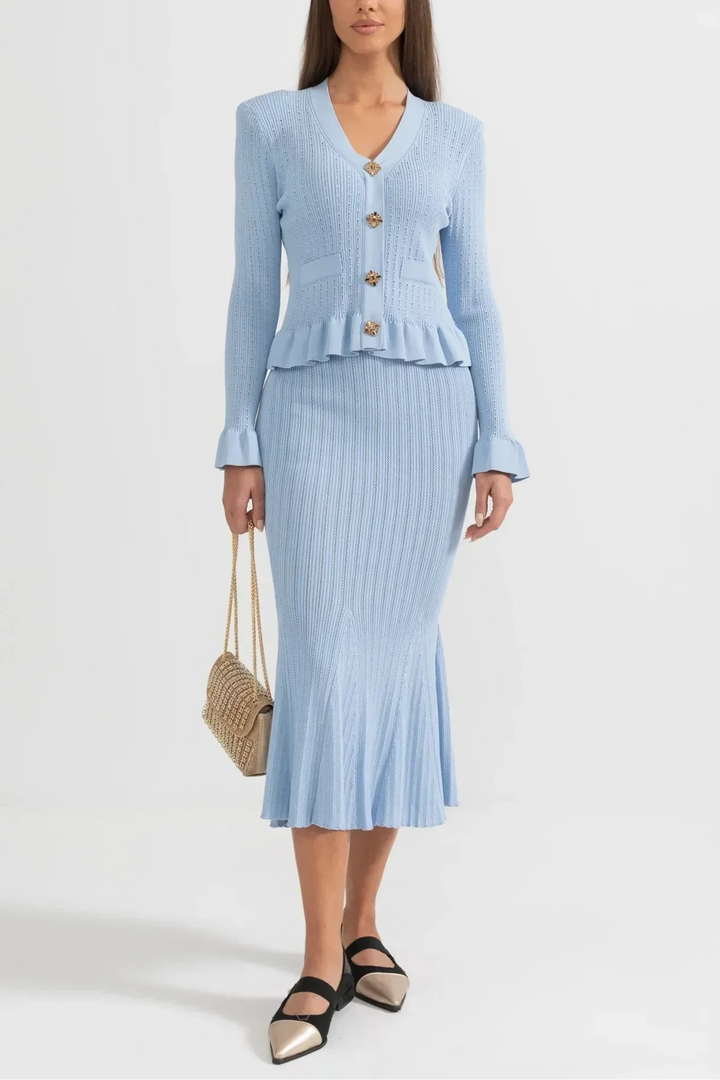 Prudence Ensemble de Robe Midi en Maille Raffinée et Top à Boutons
