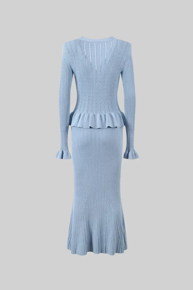 Prudence Ensemble de Robe Midi en Maille Raffinée et Top à Boutons