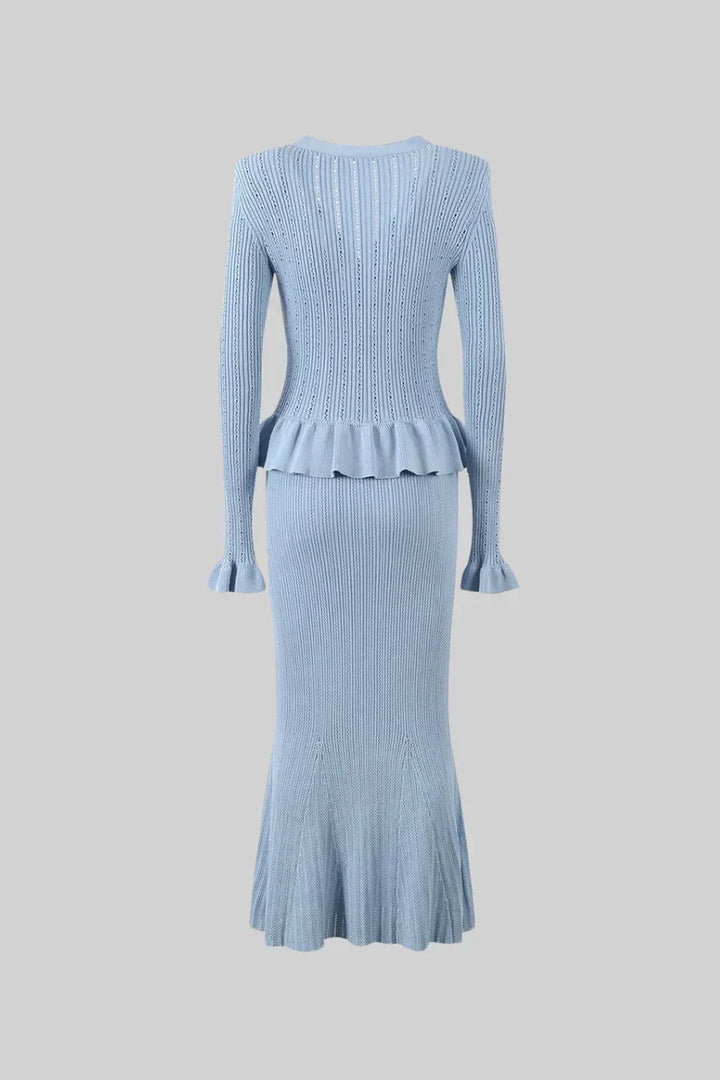 Prudence Ensemble de Robe Midi en Maille Raffinée et Top à Boutons