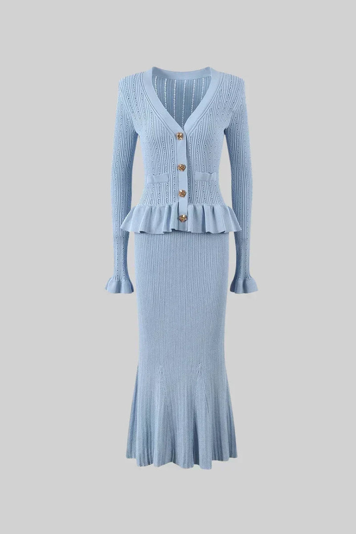 Prudence Ensemble de Robe Midi en Maille Raffinée et Top à Boutons
