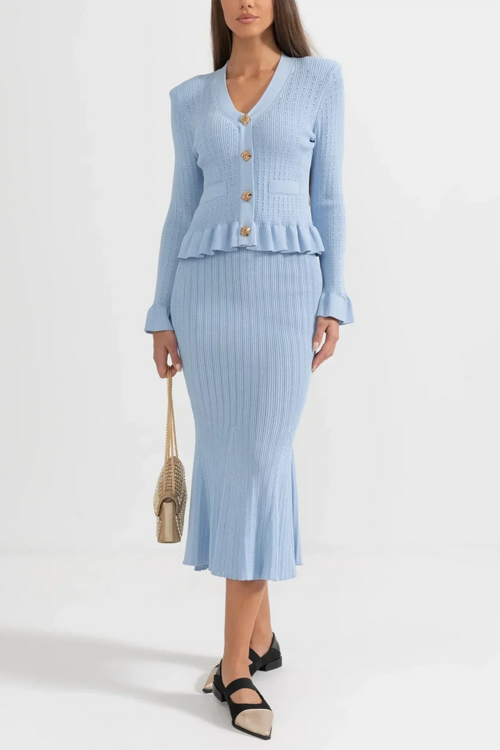 Prudence Ensemble de Robe Midi en Maille Raffinée et Top à Boutons