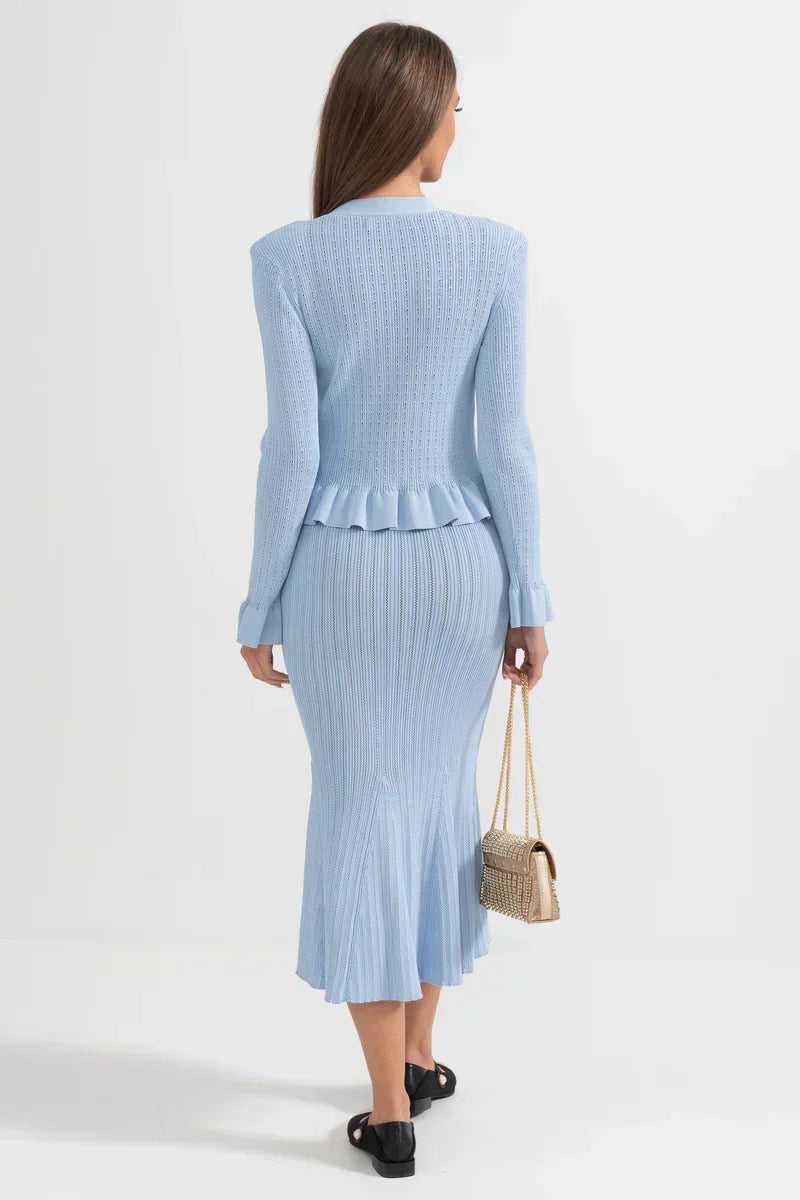 Prudence Ensemble de Robe Midi en Maille Raffinée et Top à Boutons