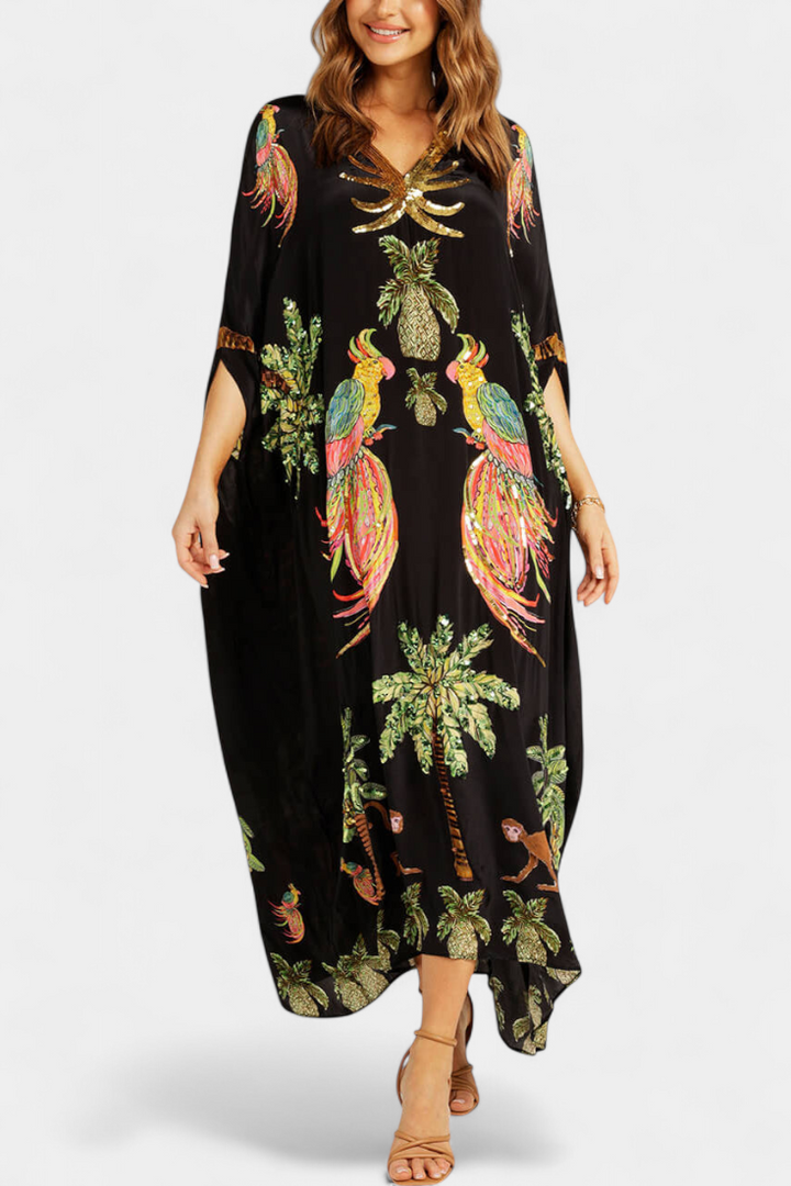 Robe Evangeline Imprimée à Épaules Tombantes