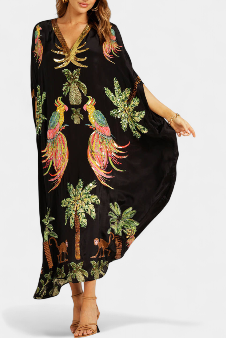Robe Evangeline Imprimée à Épaules Tombantes