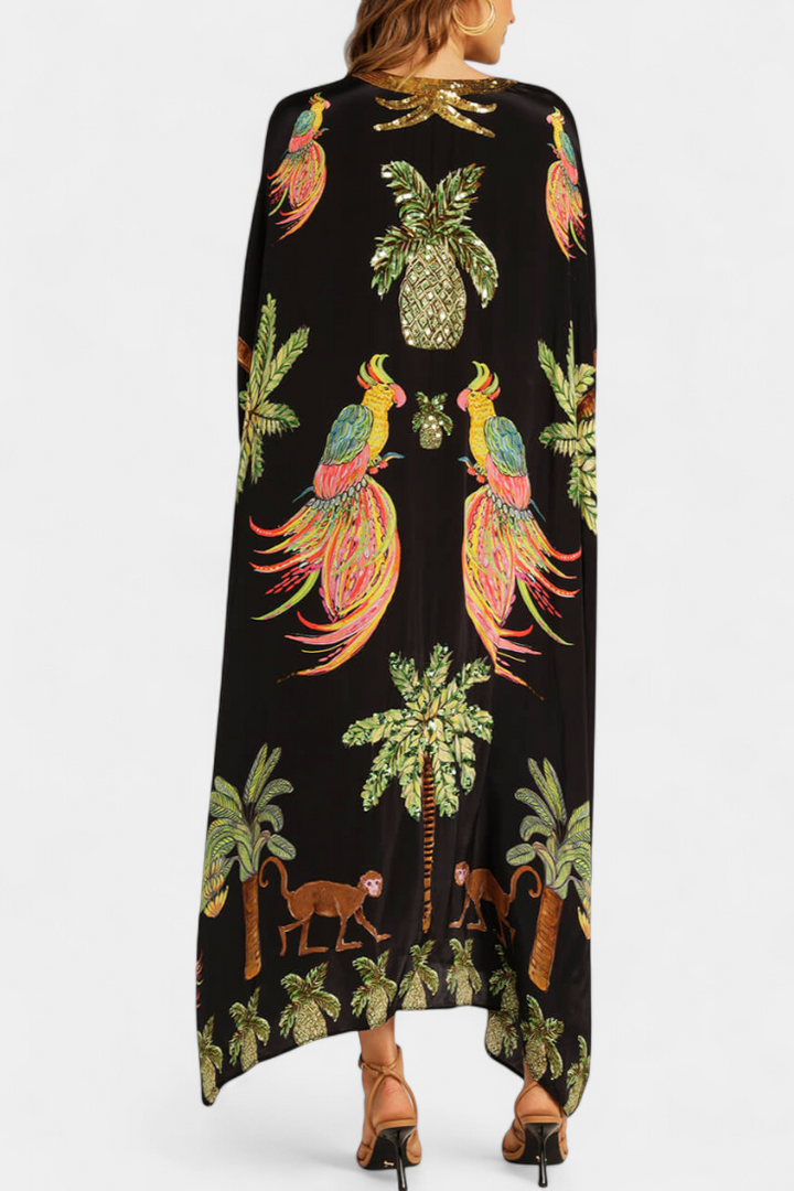 Robe Evangeline Imprimée à Épaules Tombantes