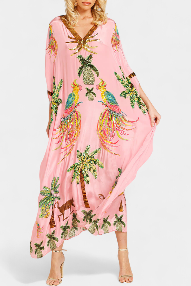 Robe Evangeline Imprimée à Épaules Tombantes