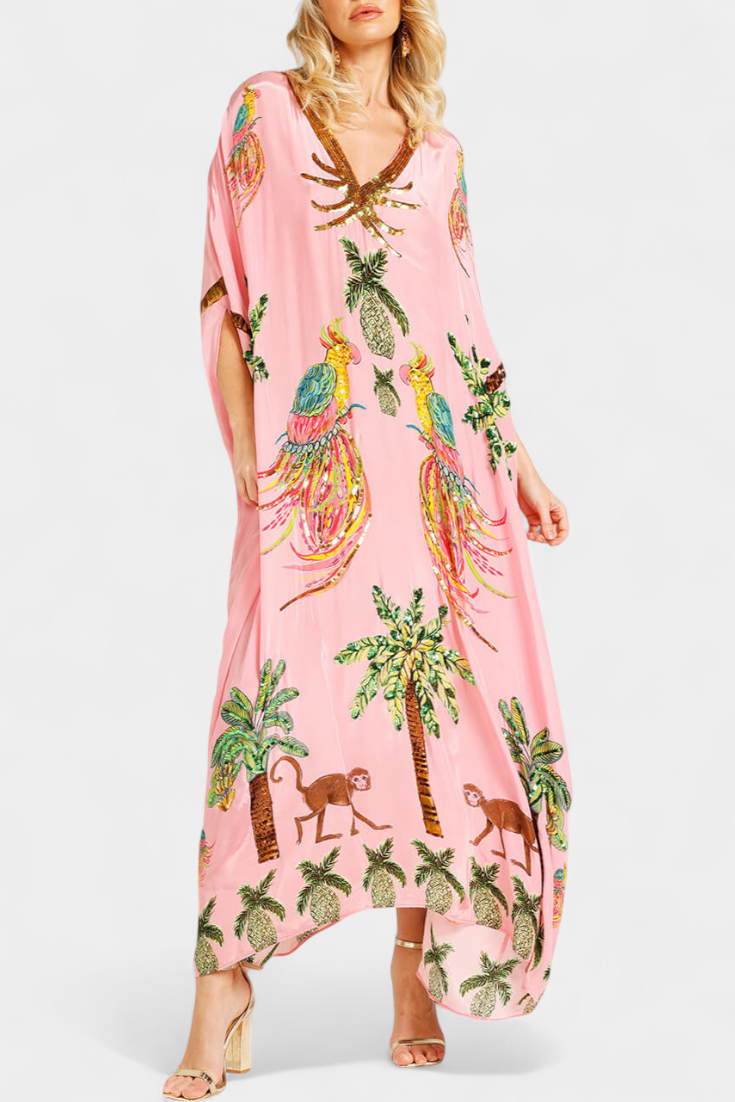 Robe Evangeline Imprimée à Épaules Tombantes