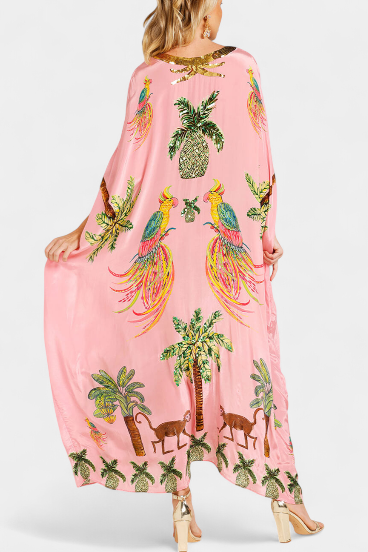 Robe Evangeline Imprimée à Épaules Tombantes