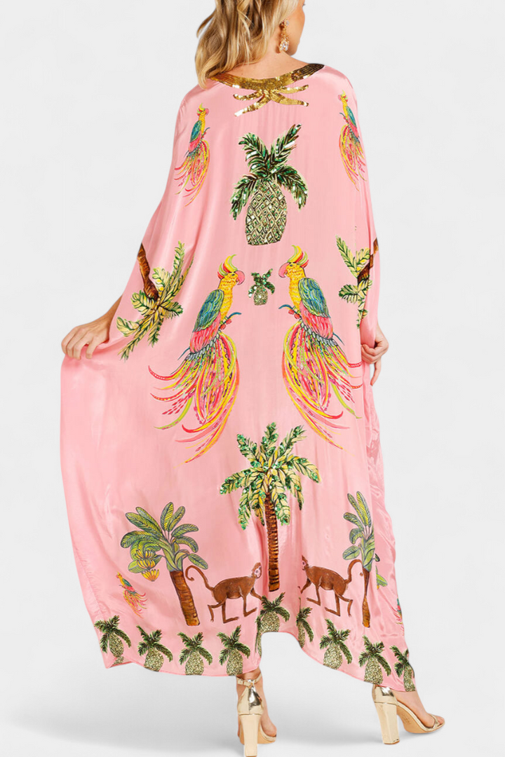 Robe Evangeline Imprimée à Épaules Tombantes