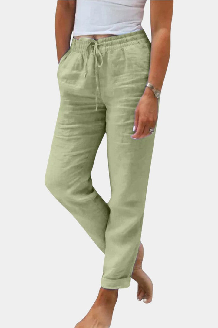 Violeta Pantalons en Lin Mélangé Ajustement Détendu