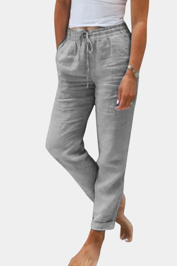 Violeta Pantalons en Lin Mélangé Ajustement Détendu