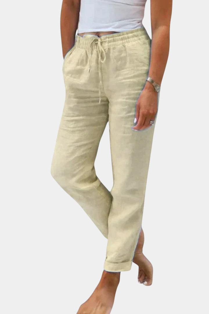 Violeta Pantalons en Lin Mélangé Ajustement Détendu