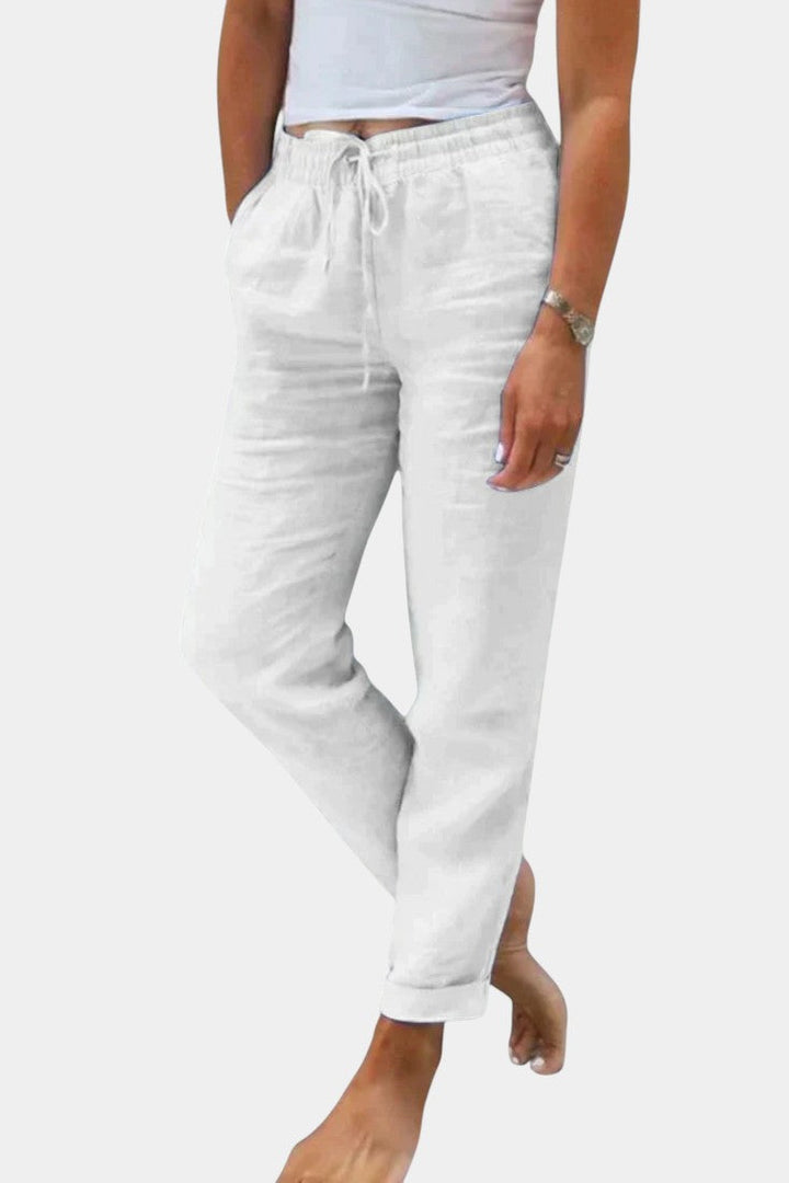 Violeta Pantalons en Lin Mélangé Ajustement Détendu