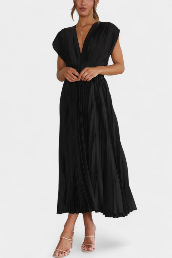 Robe Mireia à Plis avec Décolleté Drapé et Taille Haute