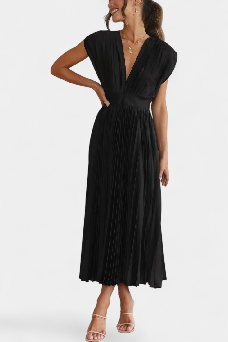 Robe Mireia à Plis avec Décolleté Drapé et Taille Haute