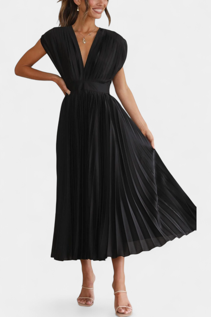 Robe Mireia à Plis avec Décolleté Drapé et Taille Haute