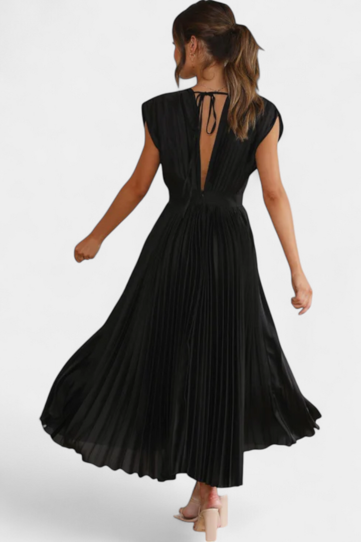 Robe Mireia à Plis avec Décolleté Drapé et Taille Haute