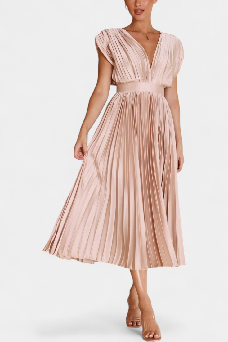 Robe Mireia à Plis avec Décolleté Drapé et Taille Haute