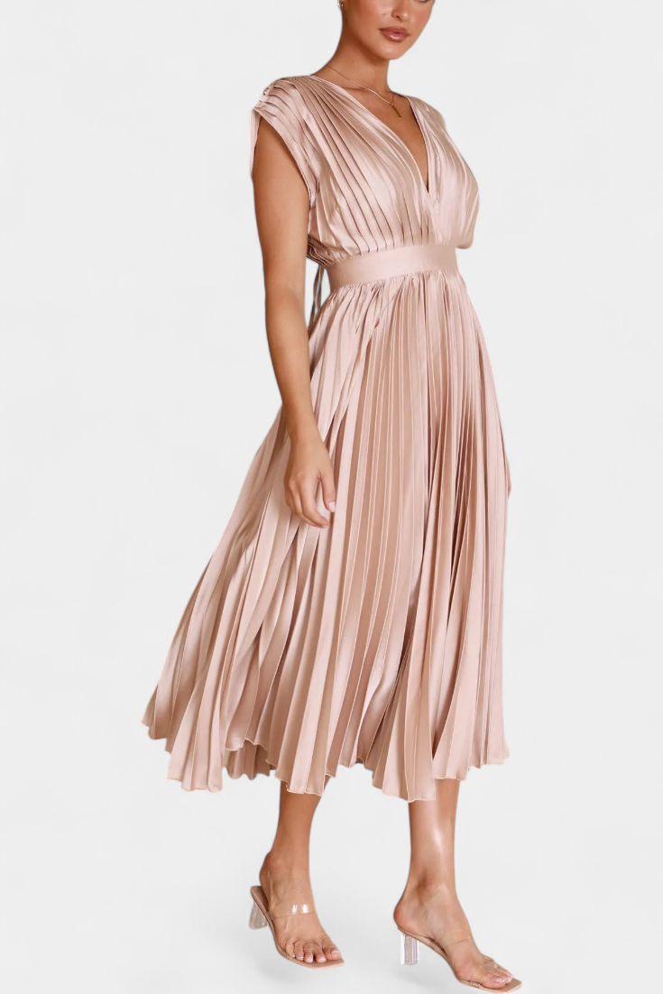 Robe Mireia à Plis avec Décolleté Drapé et Taille Haute