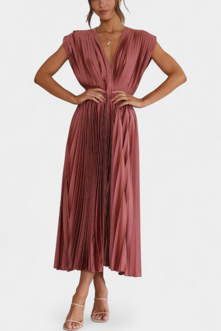 Robe Mireia à Plis avec Décolleté Drapé et Taille Haute