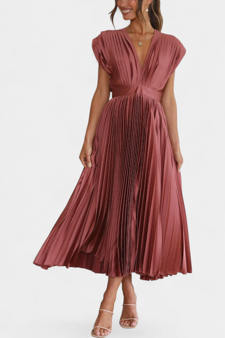 Robe Mireia à Plis avec Décolleté Drapé et Taille Haute