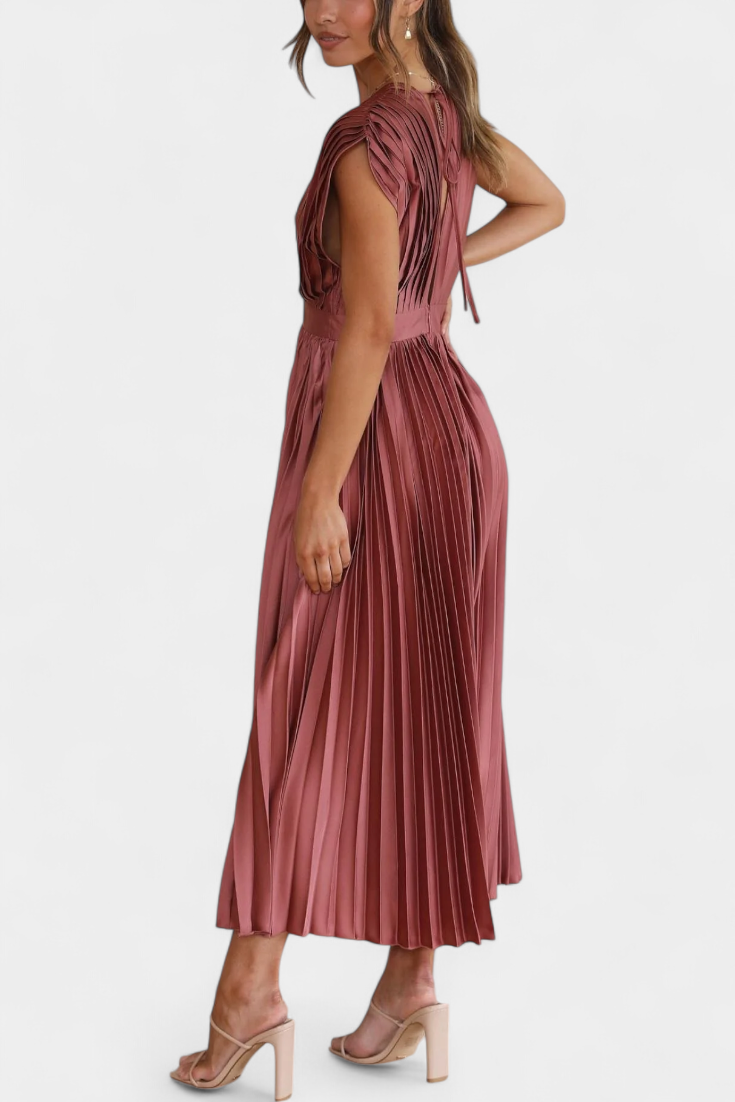 Robe Mireia à Plis avec Décolleté Drapé et Taille Haute
