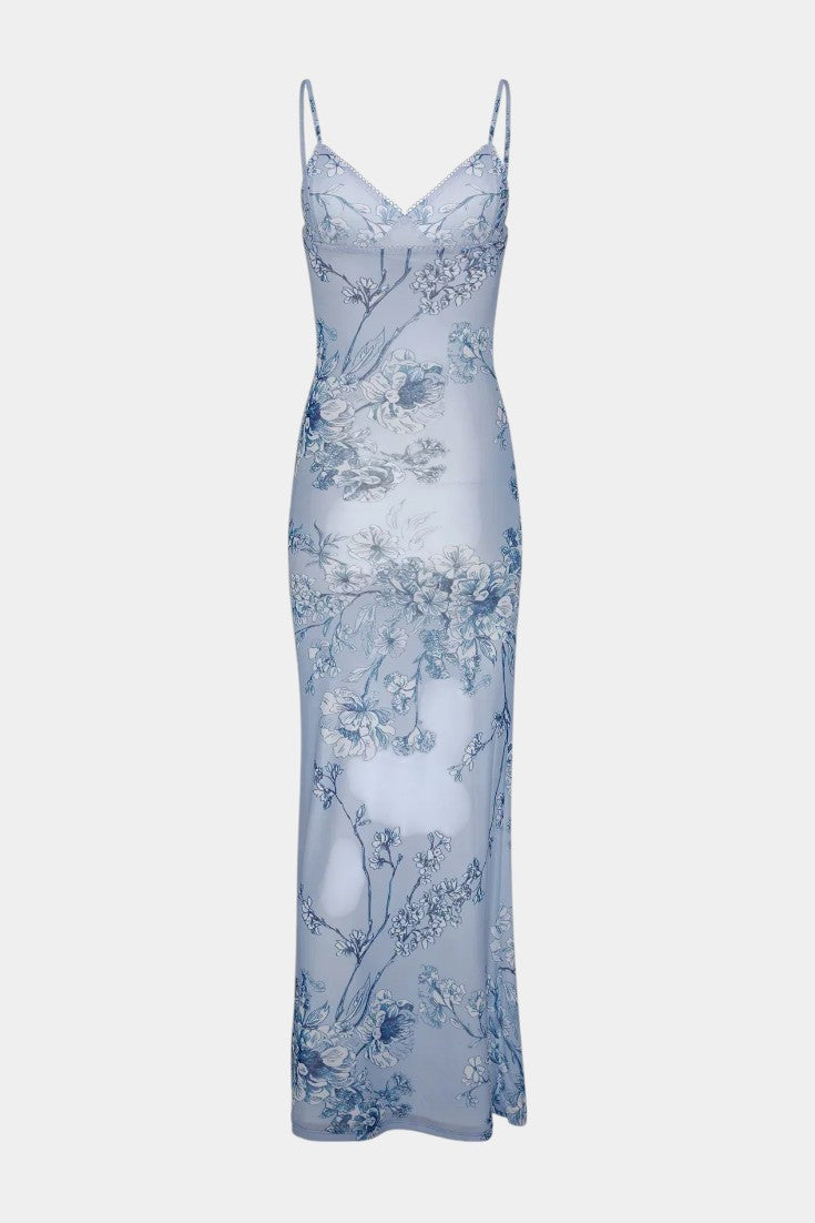 Robe Iris en Dentelle Florale Bleue