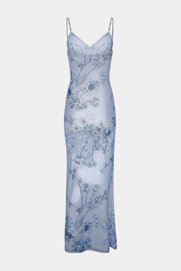 Robe Iris en Dentelle Florale Bleue