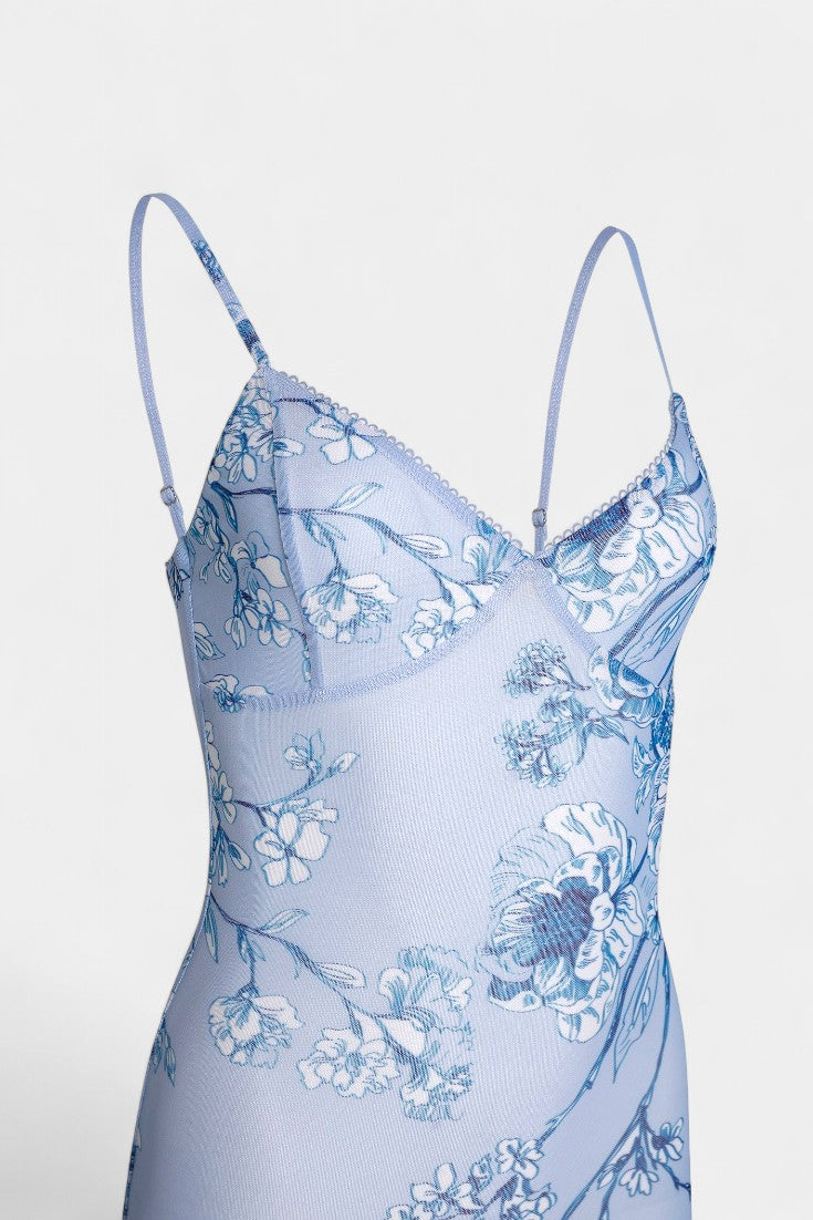 Robe Iris en Dentelle Florale Bleue