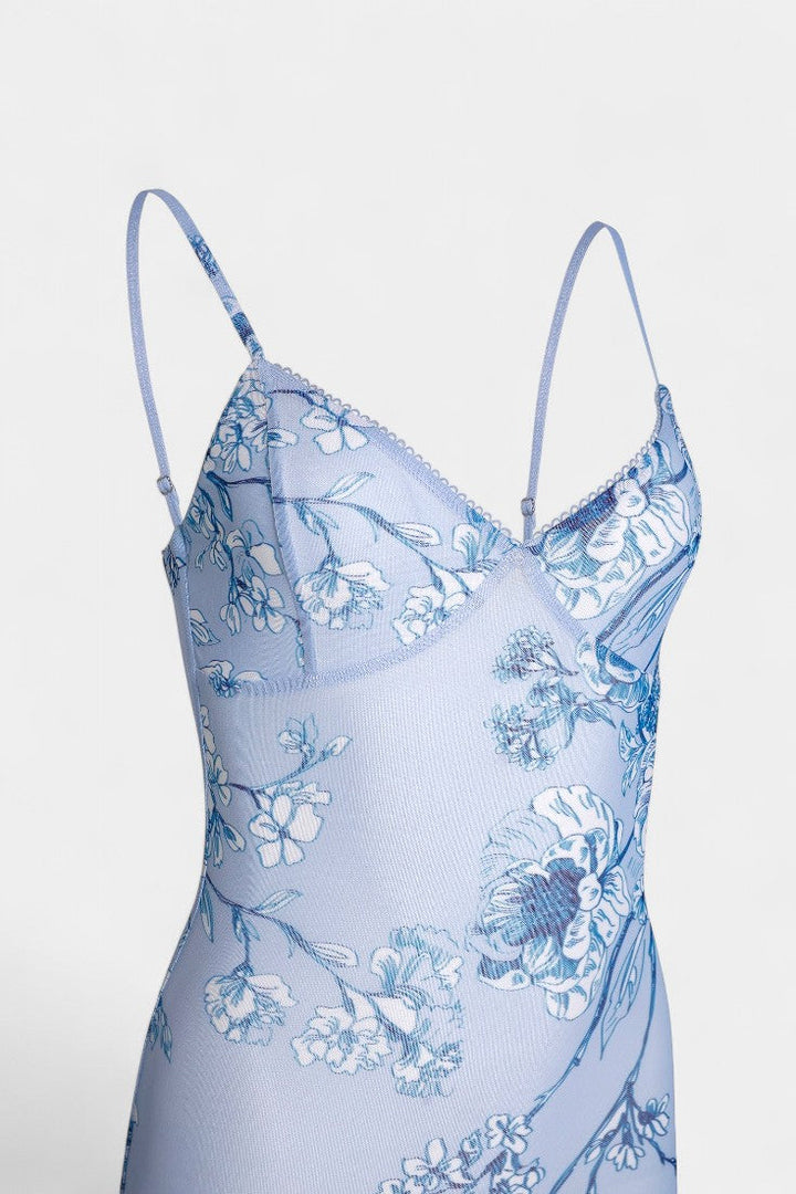 Robe Iris en Dentelle Florale Bleue
