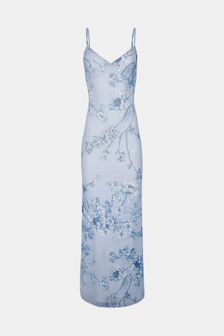 Robe Iris en Dentelle Florale Bleue