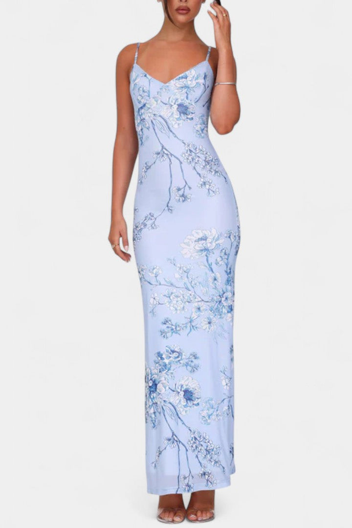 Robe Iris en Dentelle Florale Bleue
