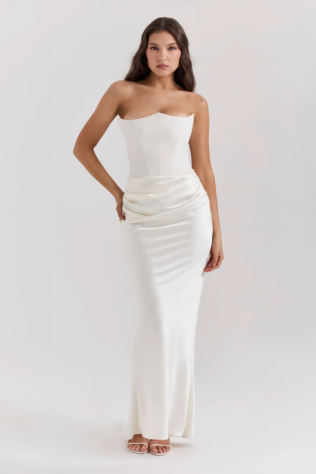 Robe Maxi Drapée Emily avec Corset Sans Bretelles
