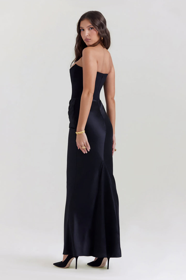 Robe Maxi Drapée Emily avec Corset Sans Bretelles
