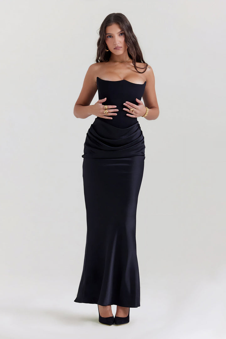 Robe Maxi Drapée Emily avec Corset Sans Bretelles
