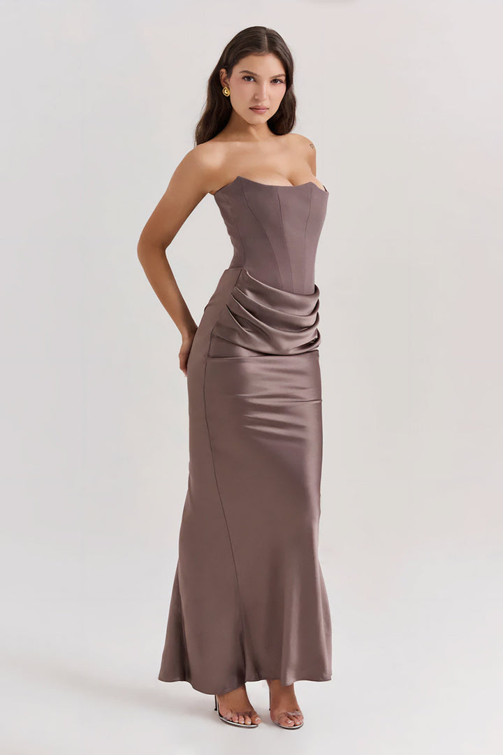 Robe Maxi Drapée Emily avec Corset Sans Bretelles