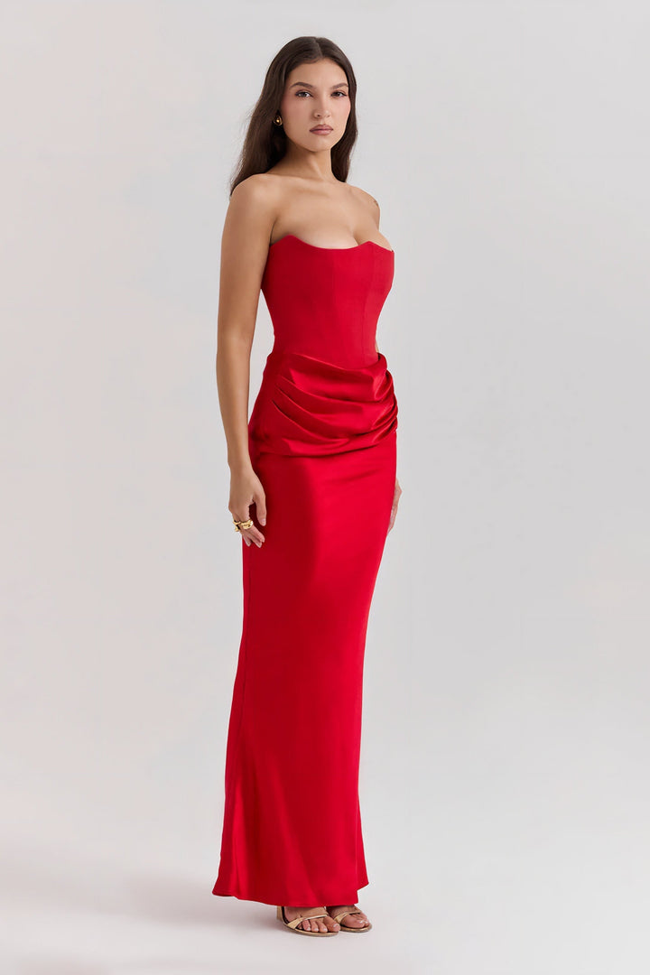 Robe Maxi Drapée Emily avec Corset Sans Bretelles