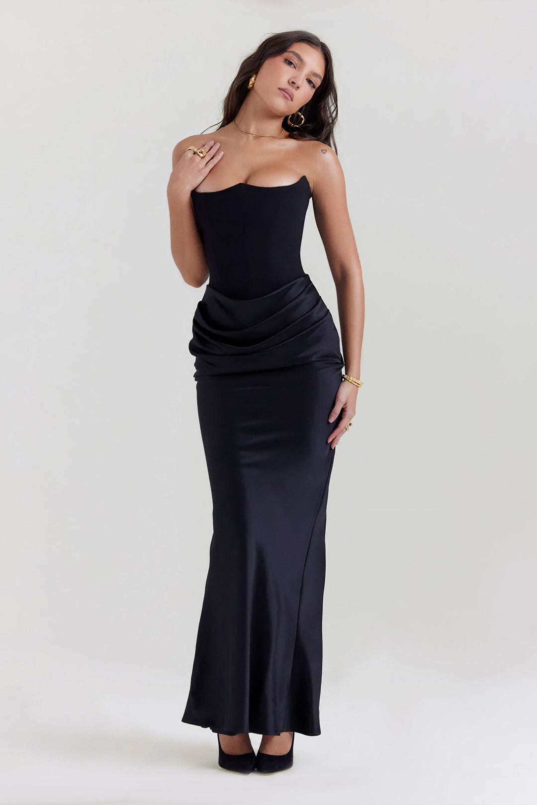 Robe Maxi Drapée Emily avec Corset Sans Bretelles