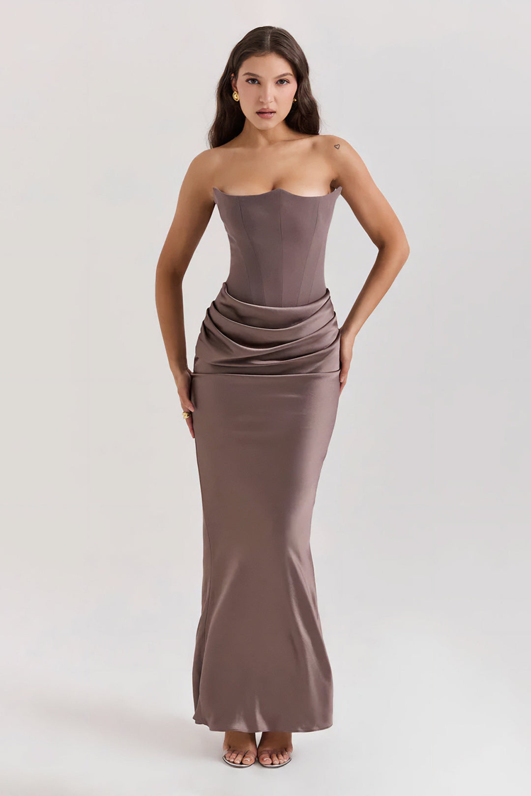 Robe Maxi Drapée Emily avec Corset Sans Bretelles