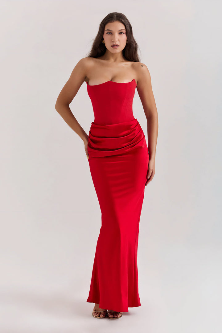 Robe Maxi Drapée Emily avec Corset Sans Bretelles