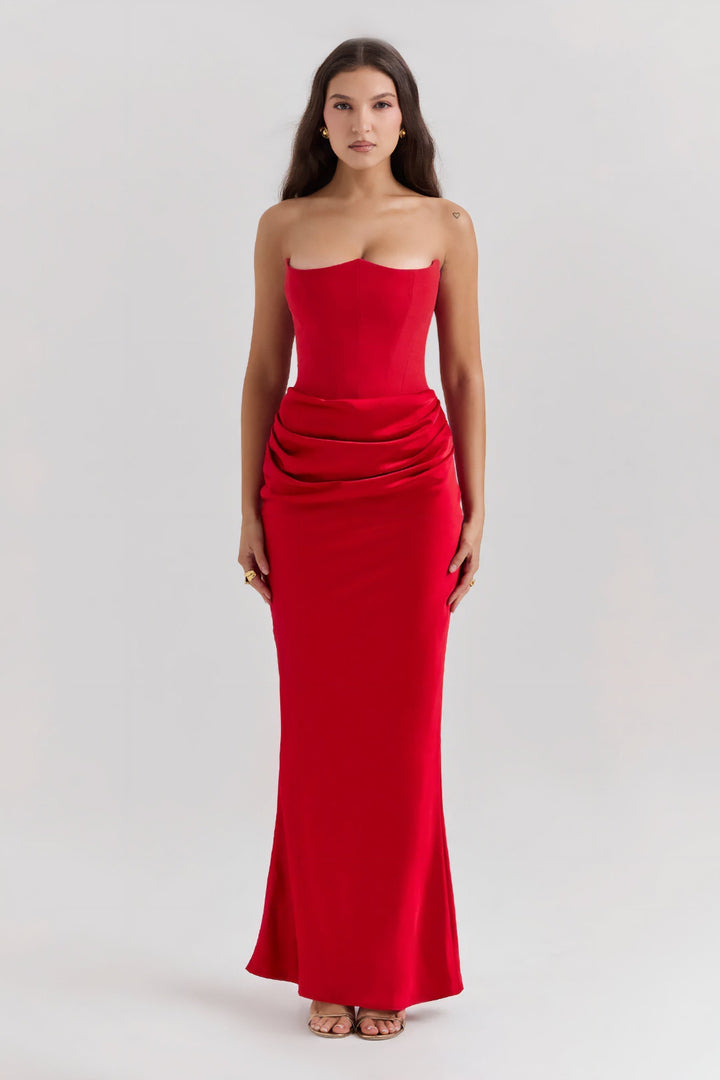 Robe Maxi Drapée Emily avec Corset Sans Bretelles