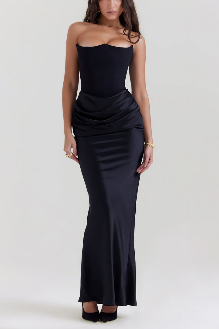 Robe Maxi Drapée Emily avec Corset Sans Bretelles