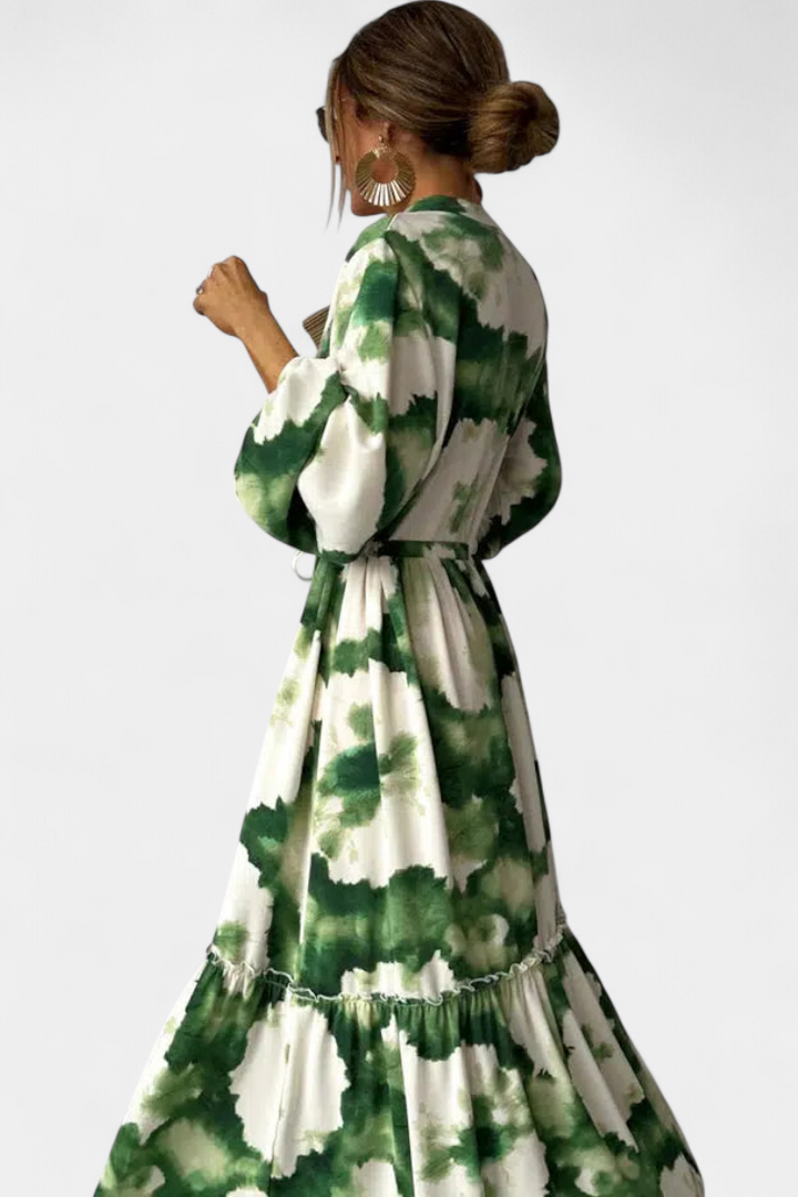 Robe Maxi María à Manches Longues avec Décolleté en V