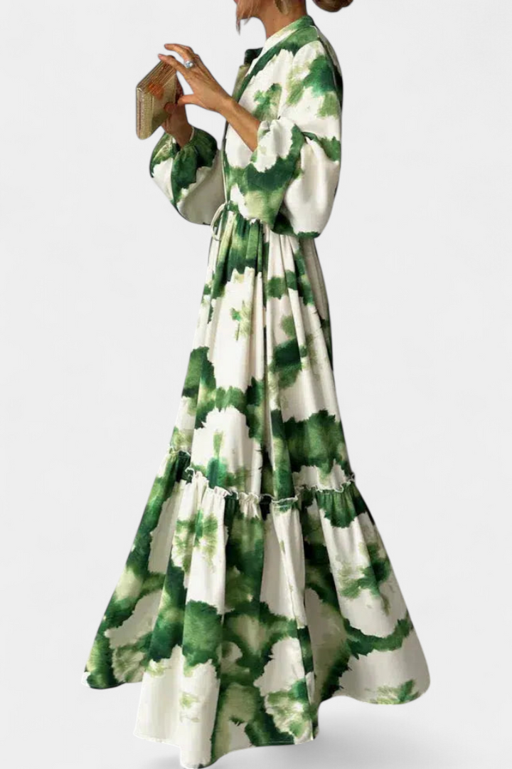 Robe Maxi María à Manches Longues avec Décolleté en V
