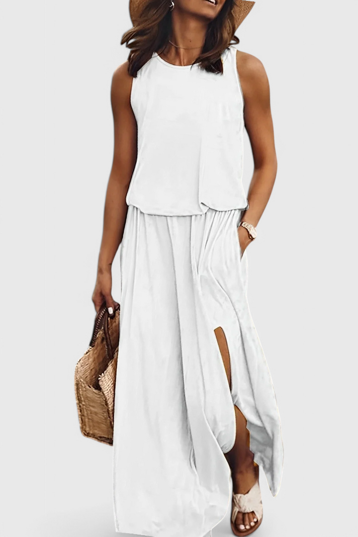 Robe Dianne Sans Manches avec Fente Latérale et Silhouette Ample