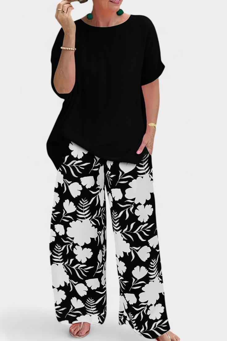 Ensemble Floral Aivy à Deux Pièces avec Touche Décontractée